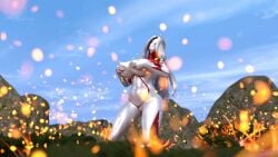 3d fire grabbing_own_breast large_breasts squeezing_breast ultraman_(franchise) ultrawoman yoidore