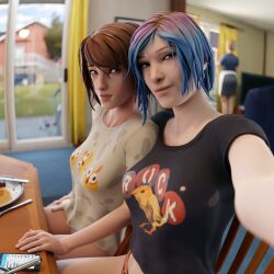 2girls 3d 3girls blender blue_eyes blue_hair chloe_price dinoboy555 duo duo_focus female female_only implied_sex joyce_price life_is_strange light-skinned_female light_skin max_caulfield panties selfie yuri