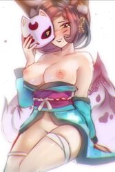 6yoshi9 big_breasts blush brawl_stars cat_ears kitsune_lola_(brawl_stars) lola_(brawl_stars) mask pussy thick_thighs