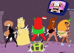 2boys 5girls ass ass_cleavage ass_in_dress big_ass bikini black_hair blonde_hair body_control boombox bouncing_ass butt_crack butt_shake cheese_toppin clothed da-fuze dress female gerome_(pizza_tower) gold_boombox_(prevence) large_ass long_hair looking_back male multiple_girls mushroom_toppin peppino_spaghetti pineapple_toppin pizza_tower sausage_toppin standing sunglasses tagme tanline throwing_it_back tomato_toppin toppin_gals toppin_gals_minus8 twerk_hypnosis twerking