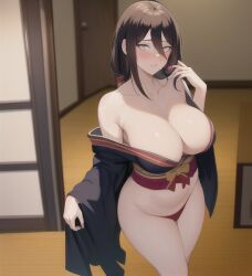 1girls ai_generated barely_clothed big_breasts boruto:_naruto_next_generations bottomless breasts breasts breasts brown_hair busty cleavage female female_only hyuuga_hanabi kimono lavender_eyes nai_diffusion naruto naruto_(series) no_bra oppai panties solo solo_focus stable_diffusion voluptuous voluptuous_female yaouchiha yukata