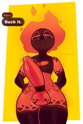 big_balls big_dick big_penis fire fire_creature gloves lava lava_body lava_creature lava_humanoid long_socks partially_nude shulky_bnuuy thick_legs thick_thighs twitching twitching_penis