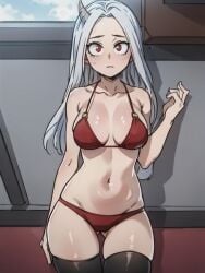 aged_up ai_generated ass_visible_through_thighs bare_shoulders bikini black_thighhighs blush breasts closed_mouth collarbone cowboy_shot eri_(my_hero_academia) female grey_hair hand_up horns large_breasts legwear long_hair looking_at_viewer medium_breasts my_hero_academia nai_diffusion navel red_bikini red_bra red_eyes schoolgirl shiny shiny_skin single_horn skindentation solo stable_diffusion stomach sweatdrop swimsuit thigh_gap thighhighs thighs white_hair window