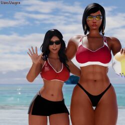 2girls 3d abs ana_amari ass beach big_ass big_breasts bikini black_hair blizzard_entertainment captain_amari dark-skinned_female dark_skin egyptian egyptian_female fareeha_amari female female_only fit fit_female height_difference looking_at_viewer mature_female milf mother_and_daughter muscular muscular_female navel overwatch overwatch_2 pharah size_difference skimpy_bikini sunglasses swimsuit taller_girl tattoo thick_thighs thong vonsvaigen wet_body wet_skin wide_hips widowmaker young_ana_amari