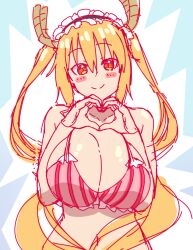 1girls big_breasts bikini blush female heart jampen large_breasts long_hair maid_headdress miss_kobayashi's_dragon_maid sketch smile solo swimsuit tohru_(dragon_maid) twintails