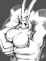 2022 breasts cerebella huge_breasts looking_at_viewer monochrome skullgirls tagme zframe