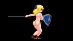 1girls animated big_breasts bow_(weapon) covering_breasts covering_crotch covering_self demon's_sperm embarrassed_nude_female fullflap hadouken huge_ass huge_breasts large_breasts naked_footwear nipples nude running shield sound spear street_fighter sword tagme thighhighs video weapon