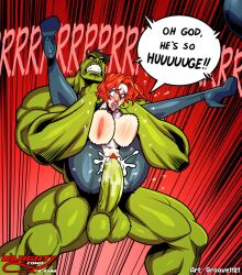 1girls anal_sex anus areolae balls big_breasts big_dom_small_sub black_widow_(marvel) breast_cutout breasts busty crotch_cutout crotchless crotchless_clothes cum cum_in_pussy cum_inside defeated dialogue english_text erection exposed_breasts female full_nelson green_skin groove1121 huge_cock hulk hulk_(series) jacket large_breasts male marvel natasha_romanoff naughtycomix nipples oversplit penetration penis pussy rape reverse_upright_straddle ruined_anus scarlett_johansson sex splits squirt stand_and_carry_position standing_full_nelson straight testicles text vaginal_penetration wet_pussy