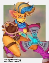 activision anthro breasts clothing crash_(series) feliz_cuervo female footwear fur genitals hi_res jacket medium_breasts mostly_nude nipples pirate_tawna pubes pussy shoes solo tawna_bandicoot tawna_bandicoot_(crash_4) topwear torn_clothing