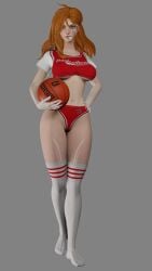 3d basketball basketball_uniform belly belly_button blender desess3intes dota_2 female green_eyes red_hair shorts solo sport sports_uniform sportswear stockings topwear uniform windranger