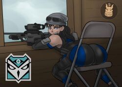 ass ass_focus ass_up black_hair bubble_ass bubble_butt butt_focus cameltoe kali_(rainbow_six) military military_uniform pussy rainbow_six rainbow_six_siege skin_tight skinsuit sniper sniper_rifle tight_clothes tight_clothing tight_pants weapon