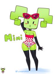 1girls 2d armwear breasts curvy curvy_body curvy_female curvy_figure curvy_hips cute cute_face female female_only gloves green-skinned_female green_body green_skin hips leggings legwear long_gloves mario_(series) mimi_(super_paper_mario) nintendo paper_mario petite petite_body polka_dot polka_dot_swimsuit small_boobs small_breasts solo solo_female somescrub square_head stockings swimsuit swimwear thighs