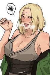 1girls big_breasts blush clothed female female_only forehead_jewel fully_clothed jerukperas mature_female milf nail_polish naruto naruto_(series) solo solo_female tsunade