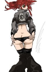 1girls artist_request ass_grab blush gachiakuta looking_at_viewer looking_back no_pants riyou_reaper smile thong viewed_from_behind