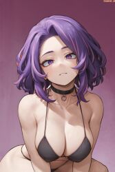 1girls ai_generated amiral_ai bikini black_bikini breasts female kaina_tsutsumi lady_nagant large_breasts light-skinned_female light_skin looking_at_viewer my_hero_academia purple_eyes purple_hair simple_background