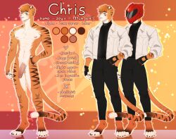 anthro balls biped chris_(plna) clothed clothing countershade_face countershade_neck countershade_torso countershading dipstick_tail felid genitals glans humanoid_genitalia humanoid_penis male mammal markings model_sheet nude orange_body pantherine penis plna solo tail tail_markings tiger