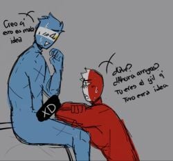 ._. 2boys argentina_(countryhumans) censored countryhumans furude_mady gay male peru_(countryhumans) red_body red_skin spanish_text sweat tagme text xd yaoi