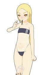 1girls adult blonde_hair female gris_swimsuit light-skinned mari_gold mole mole_under_eye orange_eyes partially_clothed rong_rong small_breasts tagme thick_eyebrows