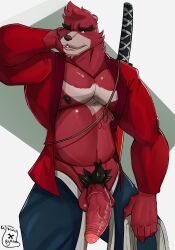 1boy absurd_res anthro bear blazar boner erection hi_res kumatetsu male male_only mammal muscular solo the_boy_and_the_beast