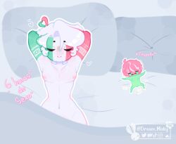 2boys 6_hours_of_sex bed belarus_(countryhumans) blush countryhumans curvy dream_moky femboy flat_chest mexico_(countryhumans) short_hair smaller_male spanish_text tagme text white_hair