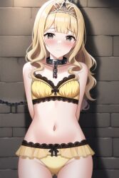 1girls ai_generated alluring blonde_hair bound bra castle dungeon female ohsama_sentai_king-ohger panties princess ran_himeno super_sentai underwear zengai