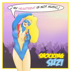 blonde_female blonde_hair cleavage cleavage_cutout dc dc_comics electricity genderswap_(mtf) rule_63 shocking_suzi superheroine