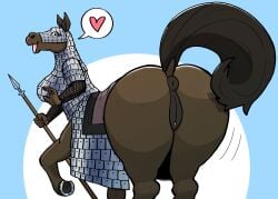 absurd_res animal_genitalia animal_pussy anthro anus armor ass big_breasts big_butt breasts brown_body brown_fur centaur_cataphract dubindore equid equid_taur equine equine_genitalia equine_pussy equine_taur female fur genitals heart hi_res hooves horse horseshoe knight looking_at_viewer mammal mammal_taur medieval_armour melee_weapon open_mouth polearm pussy raised_tail rear_view solo spear tail taur warrior weapon