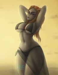 1girls bikini black_bikini breasts day female female_only gray_body grey_skin in_water long_hair looking_at_viewer midna navel nintendo only_female orange_hair purple_mouth red_eyes saf-404 saf_404 safartwoks safartworks solo tagme the_legend_of_zelda the_legend_of_zelda:_twilight_princess twili_midna twilight_princess yellow_sky