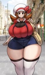 1girls alternate_body_type alternate_breast_size breasts breasts_bigger_than_head brown_hair clorhed clothed_female gipehtyboon hat hips huge_breasts large_breasts light-skinned_female light_skin lyra_(pokemon) nintendo pokemon pokemon_hgss thick_thighs thighs twintails voluptuous wide_hips yboon