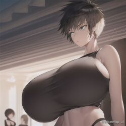 ai_generated huge_breasts op_ai short_hair tank_top