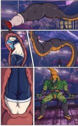 absorption absorption_vore ass blonde_hair blue_eyes boots bubble_ass bubble_butt cammy_white cell_(dragon_ball) cell_vore cougar defeated defeated_heroine dragon_ball dragon_ball_z forced getting_undressed hourglass_figure semi-perfect_cell short_hair street_fighter street_fighter_6 vore x-ray yugerov