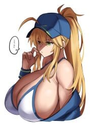 ... artoria_pendragon big_breasts bikini bikini_top blonde_female blonde_hair blonde_hair_female breasts breasts_bigger_than_head bursting_breasts busty enormous_breasts fate/grand_order fate_(series) female_only giant_breasts gigantic_breasts hat huge_breasts hyper_breasts large_breasts massive_breasts mysterious_heroine_xx_(foreigner) solo_female upper_body voluptuous