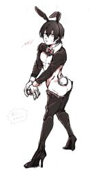 alternate_costume ass bunny_boy bunny_ears bunny_tail bunnysuit full_body gintama high_heel_boots high_heels kirapisu looking_at_viewer male male_only male_playboy_bunny restricted_palette reverse_bunnysuit sketch solo standing thigh_boots yamazaki_sagaru