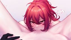 1boy 1girls anonymous_female cunnilingus diluc_(genshin_impact) female_pov female_self_insert genshin_impact male/female male_focus pov pov_eye_contact red_eyes red_hair self_insert straight unseen_female_face viewer_perspective y/n