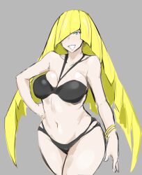 1girls bikini blonde_hair bracelet breasts female_only green_eyes hair_over_one_eye large_breasts long_hair looking_at_viewer lusamine_(pokemon) milf pokemon pokemon_sm solo swimsuit thick_thighs thighs very_long_hair wide_hips yuujiro