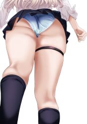 1girls asuna_(blue_archive) black_socks blue_archive choker from_below fukuda_shuushi knee_socks kneehighs kneesocks panties satin satin_panties school_uniform skirt socks standing tagme