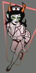 cleavage gloves high_heels homestuck horns ms_paint_adventures nurse nurse_outfit piercings porrim_maryam soldierexclipse tagme tattoos troll