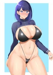 1girls big_breasts bikini black_hair blue_eyes breasts female hips large_breasts light-skinned_female light_skin ranhatu ssss.gridman takarada_rikka thick_thighs thighs wide_hips