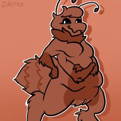 3_fingers ant antennae anthro anthro_female anthro_only arms_crossed black_sclera chest_fluff clitoris confidently_naked female female_only furry furry_body multi_arm multi_limb no_nipples_visible pussy_out simple_drawing smile white_pupils