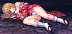 bleeding blowjob breasts brown_eyes defeated defeated_heroine dying gloves gore internal_organs japanese_clothes kimono long_hair nipples obi on_side panties peeing pink_kimono samurai_shodown sash short_kimono snuff suzuhime tears thighs upskirt white_gloves white_panties