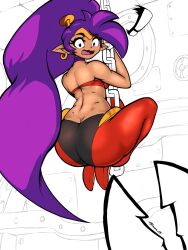 1girls 2021 ass ass_cleavage back big_ass bra butt_crack dark-skinned_female dark_skin huge_ass long_hair purple_hair red_clothing scared shantae shantae_(character) smooth_skin solo solo_female solo_focus thick_thighs wide_hips zframe