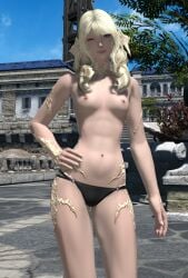 au_ra final_fantasy final_fantasy_xiv looking_at_viewer mikoto_jinba small_breasts topless wink