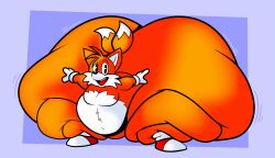 1boy anthro ass ass_bigger_than_body ass_bigger_than_head ass_bigger_than_torso belly canine canine_humanoid fat floofyboyetime fox furry gloves hips hyper hyper_ass large_ass male male_focus male_only moobs nude nude_male overweight overweight_male sega shoes smiling sonic_(series) sonic_the_hedgehog_(series) stomach tails thick_thighs thighs white_fur wide_hips yellow_fur