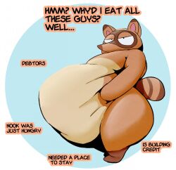 1boy after_vore animal_crossing anthro ass belly blue_hair brown_fur english_text fat furry hips holding_belly holding_stomach large_ass male male_focus male_only nintendo nude nude_male overweight overweight_male post_vore sharkvore stomach tail tanuki tanuki_humanoid text thick_thighs thighs tom_nook vore wide_hips