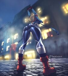 1girls ass ass_focus back back_view background big_ass black_pants blonde_hair boots cammy_stretch cammy_white capcom clothing dat_ass female female_focus footwear full_body fully_clothed hair hands_up handwear hips huge_ass jacket legs pants solo solo_focus street_fighter street_fighter_6 stretching tangeluscious thighs