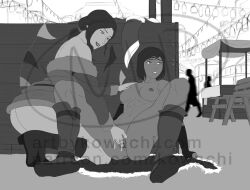 2girls abs alternate_version_at_source artist_website asami_sato avatar_legends background background_characters black_and_white boots breasts canon_couple chocolate_and_vanilla coat dark-skinned_female duo female female_focus female_only festival festive fingering functionally_nude functionally_nude_female fur interracial korra kowachi light-skinned_female lipstick multiple_girls muscular muscular_female naked naked_boots naked_footwear nude nude_female outdoors ponytail pussy source_request stealth_sex the_avatar the_legend_of_korra undressed undressing water_tribe wip work_in_progress worried worried_expression yuri