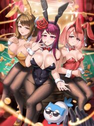 1other 2023 3girls alternate_costume animal_ears bangs bare_shoulders black_leotard blush bow bowtie braid breasts brown_hair bunny_club bunny_ears bunny_girl bunnysuit burnt_green_tea cleavage detached_collar fake_animal_ears female female_only fire_emblem fire_emblem_engage fishnet_pantyhose fishnets flower gloves goldmary_(fire_emblem) hair_ribbon hairband high_heels highres ivy_(fire_emblem) lapis_(fire_emblem) large_breasts leotard long_hair looking_at_viewer mole mole_on_breast mole_under_mouth multiple_girls nintendo pantyhose pink_eyes pink_hair playboy_bunny pov purple_eyes purple_hair rabbit_ears red_hairband ribbon rose seductive_smile short_hair side_braid side_swept_bangs small_breasts smile sommie_(fire_emblem) strapless strapless_leotard swept_bangs thighs two-tone_hairband white_ribbon wide_hips wrist_cuffs yellow_eyes
