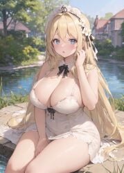 1girls ai_generated blonde_hair curvaceous curvy_body curvy_female curvy_figure dress female_focus female_only high_resolution highres lingerie long_hair maid maid_headdress original original_character seductive_look stuffyai