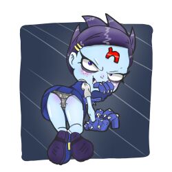 blue_skin crash_(series) gothic nina_cortex robotic_hands school_uniform schoolgirl semi-clothed upskirt