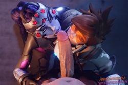 1boy 2girls 3d big_penis blizzard_entertainment blowjob clothed_female_nude_male licking_penis light-skinned_male looking_at_viewer male mature_female overwatch overwatch_2 penis pov straight tracer tracerlover veiny_penis widowmaker